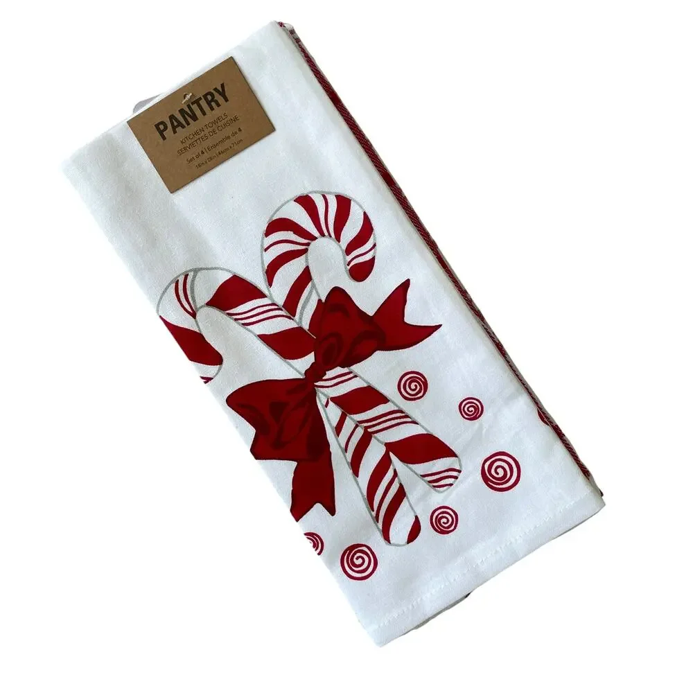 PANTRY 4pk Christmas Candy Cane Mints Kitchen Towel Set Holiday Red White New